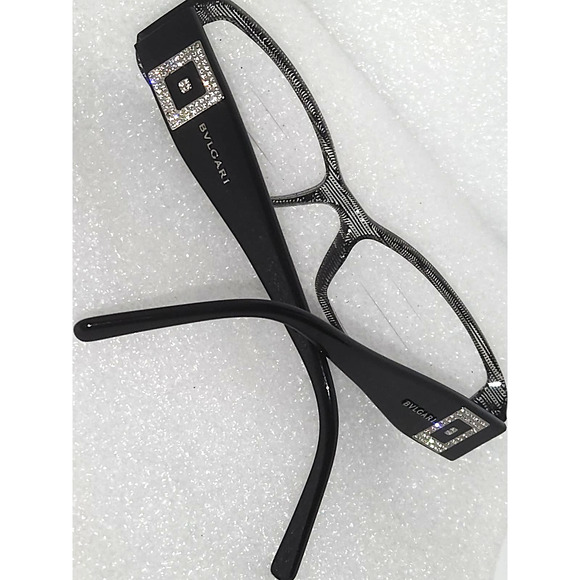 Bvlgari Black Crystal Temple Rectangle Eyeglasses Italy 475-B 799 53 16 135. - Picture 1 of 8